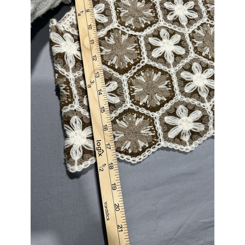 REBELLION AGAIN Crochet Crop Top Brown & Cream Size M Cottage Core Hippie Boho - Picture 5 of 7